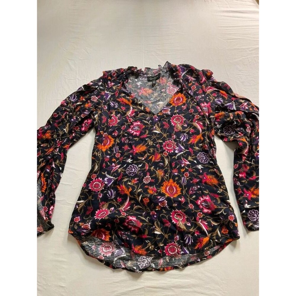 Jessica Simpson Floral Bell Sleeve V-Neck Blouse Black S